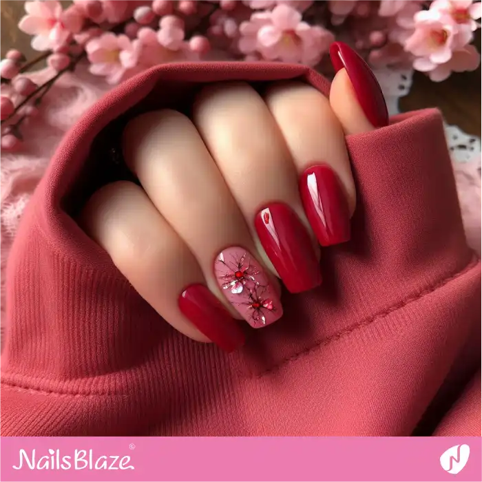Cherry Red Nails with Pink Accent Design | Spring Nails - NB3957